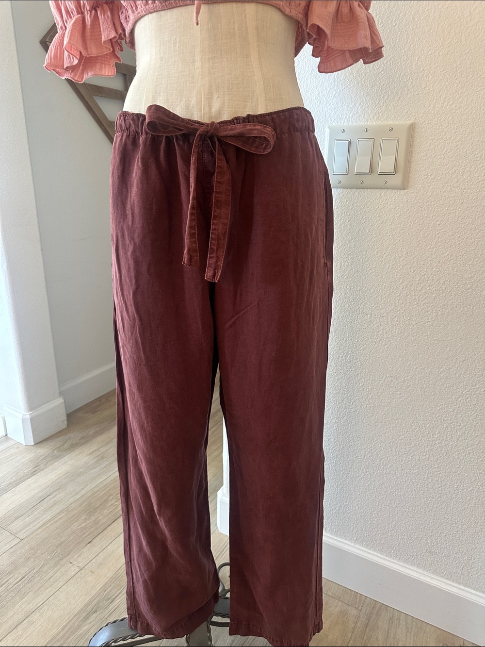 Zara Wide-Leg Tie-Waist Pants - Deep Rust